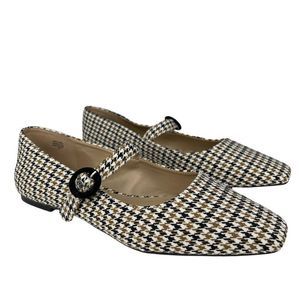 Ann Taylor Houndstooth Mary Jane Flats in Black, White & Brown